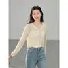 [Ge Ming] Estilo Coreano Primavera Novo Top Curto com Capuz Solto de Manga Longa Camisa de Malha Recortada para Mulheres W889A