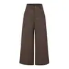 Coleção Outono/Inverno 2026: Calça de terno de alta qualidade, elástica, cor amêndoa, para mulheres, com cintura alta, caimento fluido, estilo casual, corte justo e design de perna reta e larga.