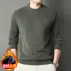 Suéter de chenille espesso com forro de fleece para homens, atacado transfronteiriço, outono/inverno, gola redonda, quente, para meia-idade, pulôver, malha básica