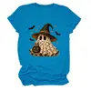 Amazon eBay Estación Europea Halloween Nueva Moda Divertida para Mujer Bruja Fantasma Murciélago Cuello Redondo Manga Corta Camiseta