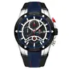 Reloj deportivo de recompensa con correa de silicona hipoalergénica, diseño color-block, impermeable, luminoso, cronógrafo, reloj para hombre con tres subesferas y seis manecillas