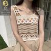 Diseñado con Sentido del Estilo, el Top sin Mangas Cuadrado Calado de Ganchillo para Mujer es un Nuevo Estilo de Verano que se Puede Usar Afuera, sin Mangas, Corto y Ajustado. en stock