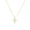 Colar com Mini Cruz em Prata de Lei S925 Banhado a Ouro 18K, Design Atmosférico de Cruz com Flor, Corrente para Clavícula Estilo Delicado