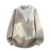 Tricô Estilo College Masculino Outono e Inverno Cor Contrastante Gato Tricô Masculino Solto Estilo Preguiçoso Jovem Bonito Tops