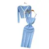 Cardigan de Tricô de Manga Longa Bordado com Pedrarias e Decote em V de Alta Qualidade para Mulheres, Inverno Francês, Elástico, Vestido Justo ao Corpo com Alça