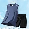 Chaleco deportivo para hombre para fitness en verano, top de seda helada, camiseta sin mangas de secado rápido para correr, conjunto holgado para entrenamiento de baloncesto