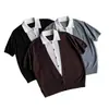 2026 Novo Estilo de Verão Visual Duas Peças Camisa de Tricô com Lapela Manga Curta Masculina Color-Blocking Estilo Old Money de Luxo Camiseta de Manga Curta para o Dia a Dia