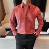 2025 Nova Camisa Listrada de Manga Comprida Escura Amassada Masculina Primavera e Verão Nova Camisa Vermelha Fabricante Texto Secreto Drop Shipping