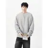 Nova camiseta Henley de manga comprida estilo americano 2026, camiseta casual masculina de caimento solto para primavera/outono
