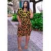2024 Nova Saia Midi Solta de Tamanho Grande com Estampa de Leopardo e Gola V, Vestido Casual de Verão para Mulheres