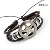 Pulsera Trenzada de Cuero Multicapa Estilo Retro Americano con Estrella de Cinco Puntas Hueca y Colgante Redondo, Accesorios Casuales para Hombres