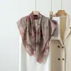 Bufanda de Seda Imitación Terciopelo para Mujer, Estilo Retro Nuevo, Estampado Patchwork, 90cm Doble Cara, Bufanda Cuadrada Grande Bicolor, Toalla de Playa para Viaje, Protección Solar