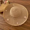 Chapéu de palha com laço de flor feminino, chapéu de proteção solar estilo francês para férias de verão na praia