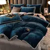 Conjunto de cama de inverno estilo nórdico, espessado de camada dupla, com manta de coral fleece, capa de edredom de fleece dupla face, conjunto de quatro peças de leite fleece cor sólida