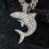 Colgante de tiburón estilo hip hop europeo y americano de alta calidad, collar con cadena cubana de aleación de diamante cuadrado en T, venta directa de fábrica