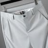 Treinta Hombres de Otoño de Mediana Edad Ropa Casual de Trabajo Ligera y Madura Pantalones Casuales Finos de Verano de Nylon de Alta Elasticidad de Color Puro Rectos de Cintura Media