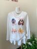 Camiseta de Manga Comprida Estampada de Damasco Coreana Feminina Verão Camadas Solta Fina Proteção Solar Blusa Top Estilo Preguiçoso