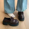 Mocasines de Estilo Británico con Suela Gruesa para Mujer, Zapatos Pequeños de Cuero Negros con Cordones, Zapatos de Una Sola Pieza Versátiles Retro que Aumentan la Altura, Zapatos para Mujer para Ir al Trabajo, Versátiles