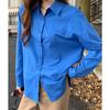 Foto Real de Chaqueta Camisera Coreana Azul de Manga Larga para Mujer Otoño 2025 Elegante de Alta Gama Suelta Casual Camisa Tendencia