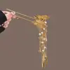 Pasador de pelo dorado con borla de mariposa estilo antiguo en forma de U para mujer, nuevo accesorio para el pelo estilo chino Hanfu para recogidos en la parte posterior de la cabeza