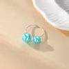 Anillo de Perla Abierto de Tamaño Ajustable con Forma de U Estilo Coreano de Moda Normcore Creativo Colorido Rosa y Azul Doble Perla Anillo Ajustable
