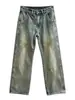 Jeans Azules Retro Americanos para Hombre Sueltos Desgastados Pierna Ancha Pantalones 2026 Otoño/Invierno Nuevos Bordado Pantalones Largos Una Tendencia