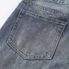 Pantalones vaqueros holgados para hombre, estilo americano, de calle, lavados y desgastados, con un aire moderno, lavado descolorido, efecto arrugado y diseño de pierna ancha y recta.