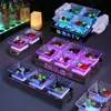 Estante de barra led luminoso para platos de frutas barra transparente plato de frutas creativo de tres niveles plato para postres frutas bocadillos compartimento comercial