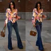 Venta Directa de Fábrica Otoño 2022 Nuevos Jeans Multicolor para Mujer Transfronterizos Europeos y Americanos Nuevos Pantalones Acampanados Elásticos de Cintura Alta