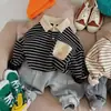 Soporta Personalización~ Playeras Rayadas para Niños, Polos Elegantes de Manga Larga, Ropa de Otoño con Cuello, Camisetas Base para Niños