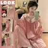 Yunduo Algodão Novo Pijama Feminino Manga Longa Coreano Outono e Inverno Renda Gola Boneca Doce Casual Conjunto para Casa