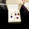Collar Colgante Esmeralda para Mujer Todo-partido Joyería de Gama Alta traje Conjunto de Tres Piezas para Mujer Pendientes Anillo Joyería