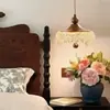 Lustre Vintage Ajustável Estilo Francês para Sala de Jantar, Luminária Pendente Longa para Bancada de Bar, Luminária Pendente Retrô Cor de Nogueira em Formato de Gota d'Água para Quarto ao Lado da Cama