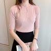 Sentido del Diseño de Primavera y Verano Nicho Ropa Exterior Manga Corta Top de Punto Camiseta Traje de Mujer Ropa Interior Camiseta Básica de Manga Media Fina