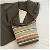 Bolso de Hombro Cruzado de Estilo Coreano de Nicho Bolso Tote Rayado Retro para Viajes Diarios para Mujeres 2025 Nuevo Verano Bolso de Paja Súper Popular