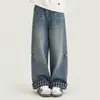 Pantalones vaqueros para niña, estilo coreano, nueva colección otoño/invierno 2026, modernos y elegantes, pantalones a cuadros de corte holgado con forro polar, pantalones de pierna ancha para niños mayores