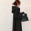 Japonês Outono 2023 novas roupas femininas inverno cor sólida solta emagrecimento manga comprida suéter com capuz saia vestido com zíper