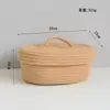 Cesta de armazenamento trançada em corda de algodão estilo Ins com tampa, organizador de mesa à prova de poeira, caixa de armazenamento para cosméticos e brinquedos