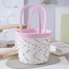 Bolsa de mão de corda de algodão com bolinhas na cor dopamina, bolsa de presente de grande capacidade para carregar na mão, cesta de armazenamento de piquenique trançada