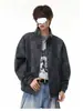 Jaqueta de Couro PU Tie-dye Fosco Harrington Americana Casaco Masculino de Inverno Estilo Rústico Cool Gola Alta Roupa de Motociclista Jaqueta de Casal