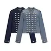 Ropa de mujer de comercio exterior europeo y americano ZA transfronteriza, popular en AliExpress, chaqueta vaquera de otoño vintage con cuello alto y doble fila de hebillas metálicas