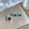Conjunto de Moda Transfronterizo Incrustado con Circonita Collar y Pendientes Conjunto de Dos Piezas Trébol de Cuatro Hojas Completamente Diamantado Versátil Joyería de Lujo Ligero