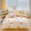 Conjunto de cuatro piezas de cachemira para planta, estilo nórdico, juego de tres piezas de sábana cepillada agradable al tacto, juego de ropa de cama, funda de edredón para dormitorio de estudiante