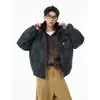 Chaqueta de Algodón con Solapa de Lana de Cordero Estilo Americano para Hombre, Marca de Invierno de Moda, Abrigo de Algodón Engrosado Integrado de Cuero Pu y Piel Tie-Dye Holgado