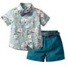 Ropa de Verano Nueva para Niños 2025 Europea y Americana Moderna Camiseta de Manga Corta de Dinosaurio Cinturón Shorts Conjunto de Dos Piezas Ropa Infantil de Exportación