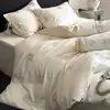 Estilo Princesa Francesa 100S Algodão Puro Algodão de Fibra Longa Conjunto de Quatro Peças Bordado Rosa Rosa Capa de Edredom Roupa de Cama 100% Algodão
