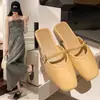Chinelos Baotou para Uso Externo de Verão Feminino, Sandálias Planas Antiderrapantes Estilo Francês Versátil Preguiçosas Retrô para Verão Feminino