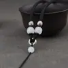 Colar com Cordão e Pingente de Jade Natural, Pingente de Jade com Fivela de Paz e Cordão Grosso