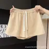 Shorts Deportivos de Color Albaricoque con Cordón para Mujer, Estilo Delgado de Verano, Cintura Alta, Adelgazantes, Holgados, Casuales, Pierna Recta, Pierna Ancha, de Tres Cuartos