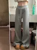 Calça Casual Cinza Preguiçosa Micro Preguiçosa Feminina Outono e Inverno Nova Cintura Alta Modelagem Afinando Cordão Reto Perna Larga Solta